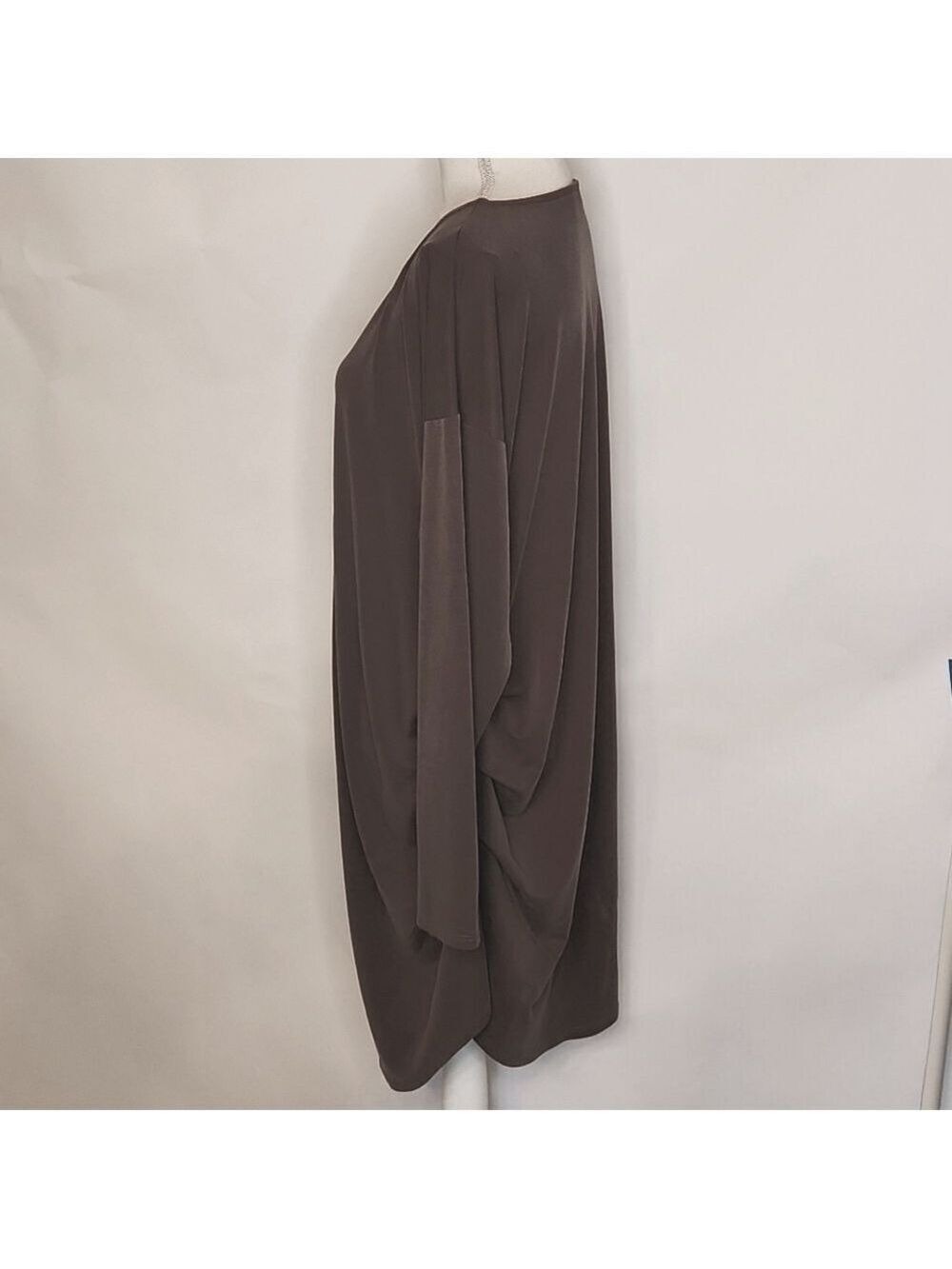 Lisa Bayne Lenzing Modal Shift Dress Taupe XXL Side Ruched Long Sleeve Lagenlook - Picture 10 of 16